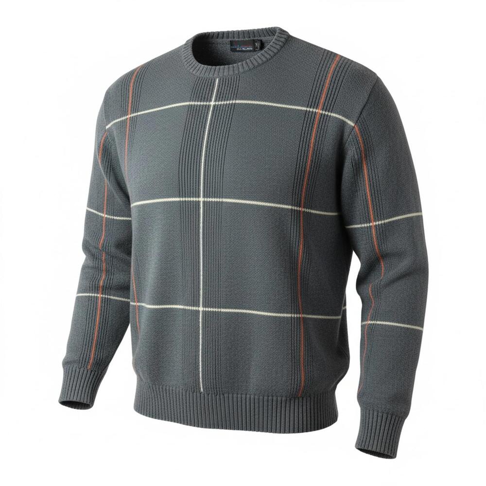 Bill Blass Men's Gray Crewneck Sweater with Plaid‎ Pattern Size 2XLT